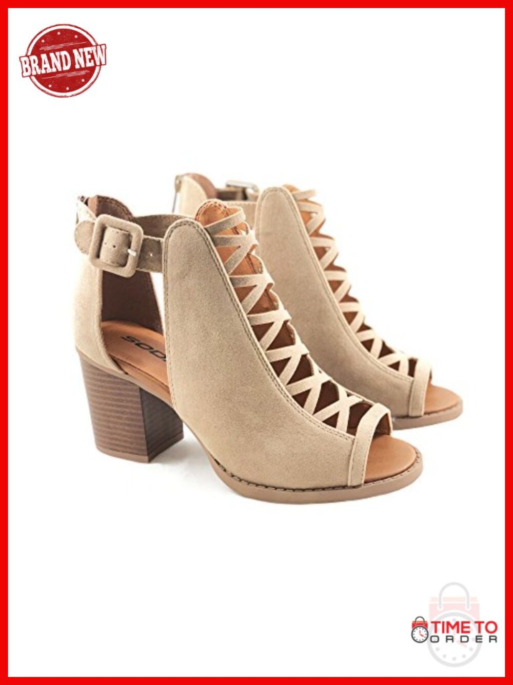 Soda Women Open Toe Crisscross Straps Back Zipper High Heel Sandal